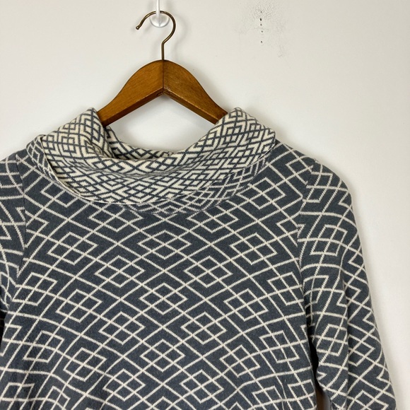 Anthropologie Moth Blue White Geometric Print Galena Cowl Neck Sweater - Picture 5 of 11